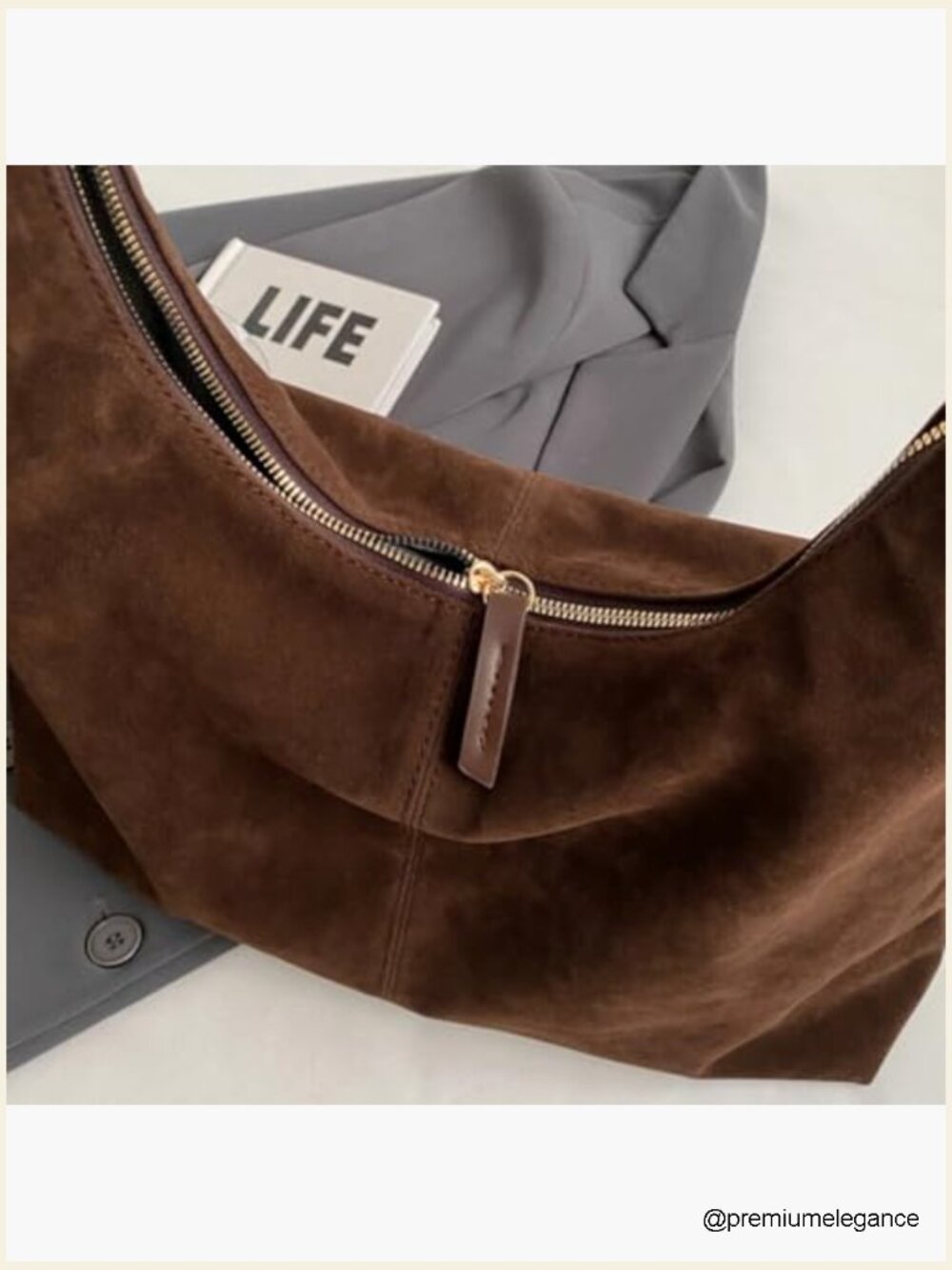 Classic Black Suede Hobo Bag - Minimal Shoulder Tote - Picture 6 of 7